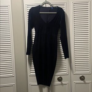 Elegant Long Sleeve Blue Black Dress